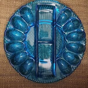 Blue Glass Deviled Egg Platter